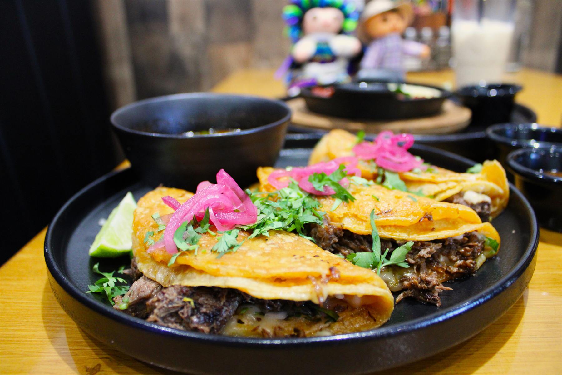 Tacos served in the La Poblanita dining room